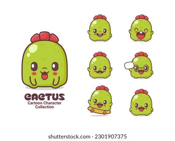 cactus cartoon. vector illustration with different expressions