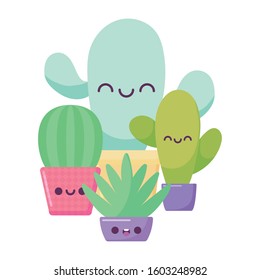 cactus cartoons design, Kawaii expression cute character funny and emoticon theme Vector illustration