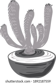 Cactus and caudex and succulent plant in grayscale vector illustration graphic style
