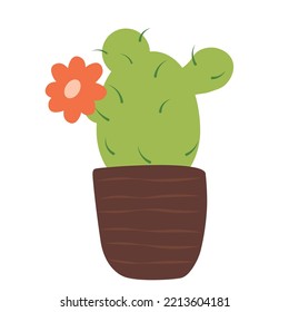 cactus in a ceramic pot. vector stock illustration. isolated on a white background.