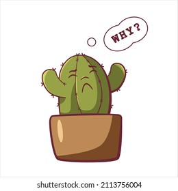 Cactus character design. Funny cute cactus emotions for web, app, print, stickers.Vector illustration.