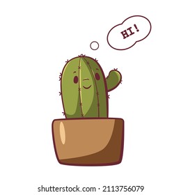 Cactus character design. Funny cute cactus emotions for web, app, print, stickers.Vector illustration.