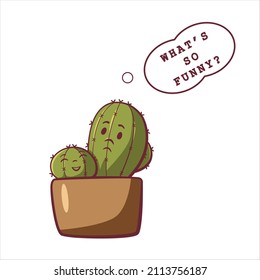 Cactus character design. Funny cute cactus emotions for web, app, print, stickers.Vector illustration.