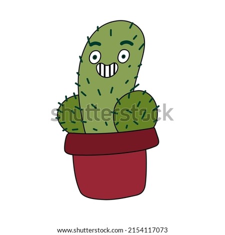 Cactus character. Erect penis with balls. Genitals, hint in cartoon style. Vector illustration icon on white background.