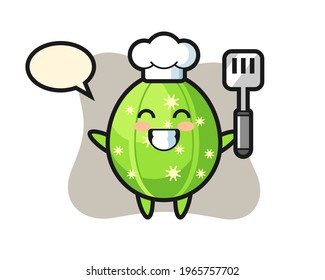 Cactus character illustration as a chef is cooking, cute style design for t shirt, sticker, logo element