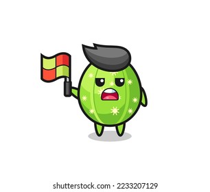 cactus character as line judge putting the flag up , cute style design for t shirt, sticker, logo element