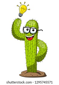 cactus character mascot cartoon vector lightbulb idea innovation isolated on white