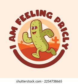 Cactus character running in the desert vector illustration. Botanic, funny, inspirational design concept.