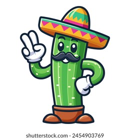 cactus character with sombrero hat funny illustration 