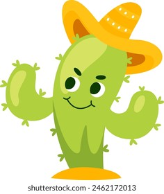 Cactus Character With Sombrero Hat Vector Illustration