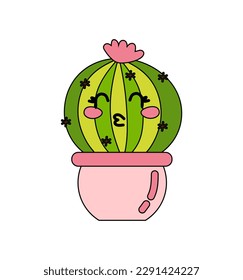 Cactus character Vector color doodle illustration isolated on white