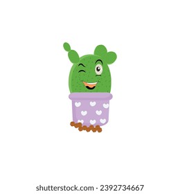 Cactus character. Vector illustration. Vector color sticker for teen with funny cartoon character. Hand drawn illustration with cool smiling cactus in comics style