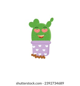 Cactus character. Vector illustration. Vector color sticker for teen with funny cartoon character. Hand drawn illustration with cool smiling cactus in comics style