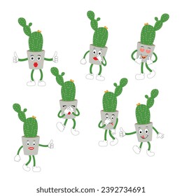 Cactus character. Vector illustration. Vector color sticker for teen with funny cartoon character. Hand drawn illustration with cool smiling cactus in comics style