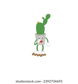 Cactus character. Vector illustration. Vector color sticker for teen with funny cartoon character. Hand drawn illustration with cool smiling cactus in comics style