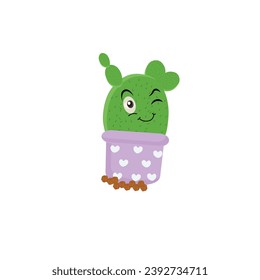 Cactus character. Vector illustration. Vector color sticker for teen with funny cartoon character. Hand drawn illustration with cool smiling cactus in comics style