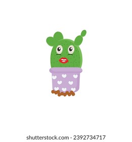 Cactus character. Vector illustration. Vector color sticker for teen with funny cartoon character. Hand drawn illustration with cool smiling cactus in comics style