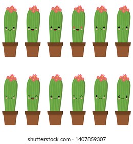 Cactus characters sett, funny cacti with different emotions vector Illustrations on a white background