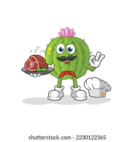 the cactus chef with meat mascot. cartoon vector
