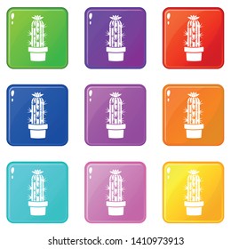 Cactus chereus icons set 9 color collection isolated on white for any design