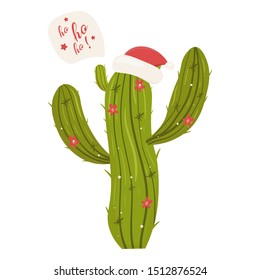 Cactus christmas tree. Modern flat concept. Cute vector greeting card, print, label, poster, sign. 