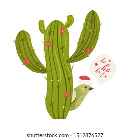Cactus christmas tree. Modern flat concept. Cute vector greeting card, print, label, poster, sign. 
