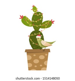 Cactus christmas tree. Modern flat concept. Cute vector greeting card, print, label, poster, sign. 