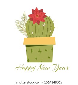 Cactus christmas tree. Modern flat concept. Cute vector greeting card, print, label, poster, sign. 