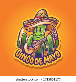 cactus cinco de mayo mascot illustration