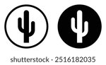 Cactus in a circle vector icon set. Desert symbol. Saguaro cactus black silhouette. Isolated on white background.