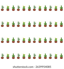 Cactus in a clay pot. Exotic plant. Seamless pattern.