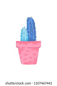 Cactus in a clay pot. Hand drawn vector illustration isolated on a white background. 