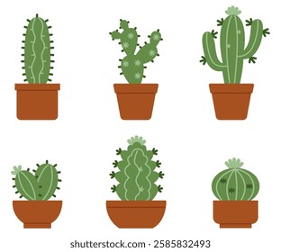 Cactus collection desert plant hand drawn flat design illustration