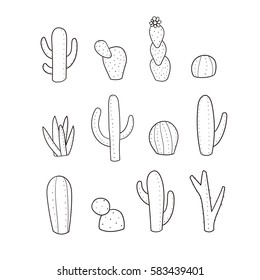 Cactus collection in doodle style.