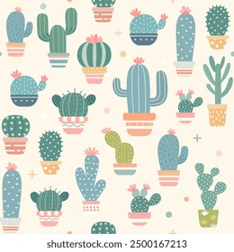 Cactus collection minimal seamless pattern background