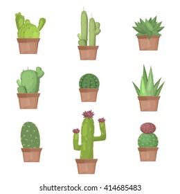 Cactus collection vector illustration. Cactus nature plant desert isolated mexico tropical art. Cactus nature plant succulent set. Tropical art cactus collection. Mexican cactus graphic botany cactus.