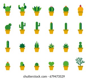 Cactus Colored Flat Icons