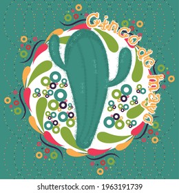 Cactus in a colored label. Cinco de mayo poster - Vector