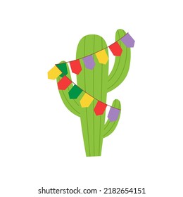 Cactus with colorful flags isolated on white background, vector illustration for design.