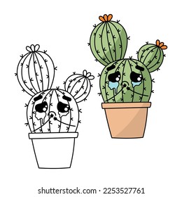 Cactus coloring book page. Cactus in pot