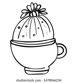 Cactus for coloring books or page. Funny cute cactus with black contour. Home ornamental plant or mexican plant. - Vector. Vector illustration.