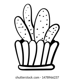 Cactus for coloring books or page. Funny cute cactus with black contour. Home ornamental plant or mexican plant. - Vector. Vector illustration.