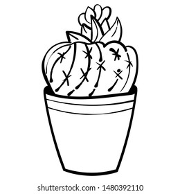 Cactus for coloring books or page. Funny cute cactus with black contour. Home ornamental plant or mexican plant. - Vector. Vector illustration.