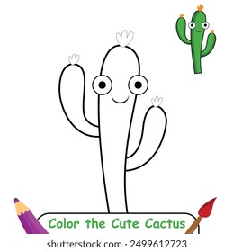 Página para colorear de cactus, libro para colorear para niños, Vector aislado de cactus, libro para colorear de dibujo de cactus para niños