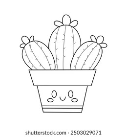 Cactus coloring page for kids and children. Black outline on white background
