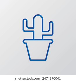 Cactus colour simple icon vector. Flat design. Paper cut design. Cutted blue symbol with shadow. Gray background.ai