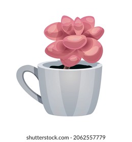 Cactus composition with isolated image of magnolia flower in cup on blank background vector illustration