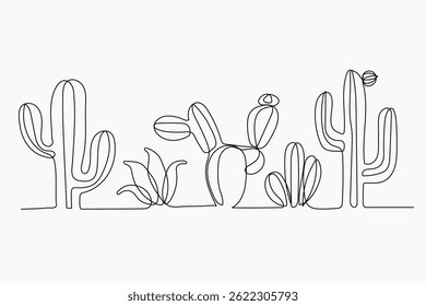 Cactus Continuous Line Art Hand Drawing. Vector illustration