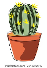 Cactus in continuous line drawing on a white background.