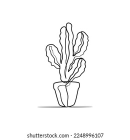 Cactus continuous one line art drawing, Single line drawing of cactus